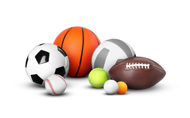 Collection of balls for different sport games isolated on white
