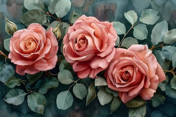 Elegant Pink Roses with Eucalyptus on Moody Backdrop. Concept Moody Backdrop, Elegant Pink Roses, Eucalyptus, Floral Arrangement