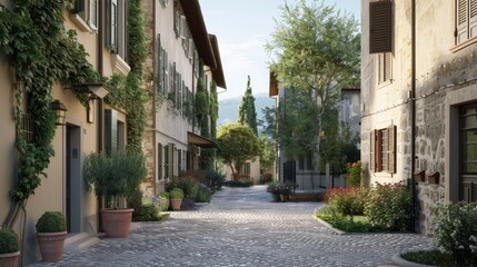 Fototapeta premium A tranquil design that transports you to the idyllic streets of an Italian village AI generated illustration