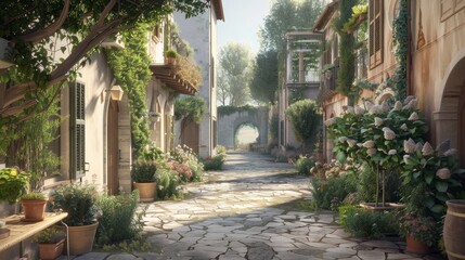 A tranquil design that transports you to the idyllic streets of an Italian village   AI generated illustration