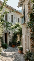Fototapeta na wymiar A tranquil design that transports you to the idyllic streets of an Italian village AI generated illustration