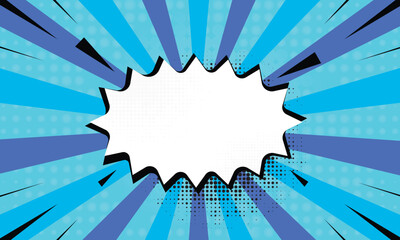 Blank bubble with pop art comic starburst blue background