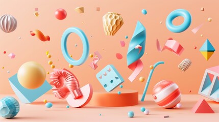 A whimsical collection of floating objects d style isolated flying objects memphis style d render   AI generated illustration