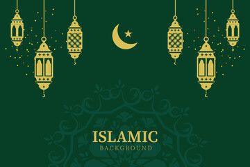 Blank islamic greeting card with lanterns and crescent background