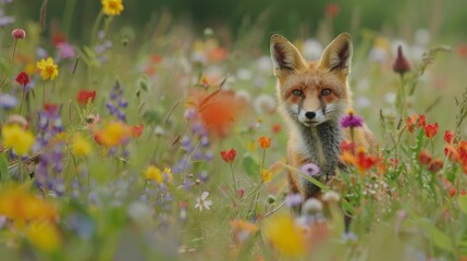 An agile fox darting through a field of wildflowers captured in breathtaking K detail  AI generated illustration