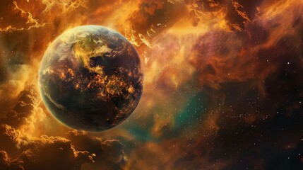 An otherworldly planet with swirling clouds and vibrant colors   AI generated illustration - obrazy, fototapety, plakaty