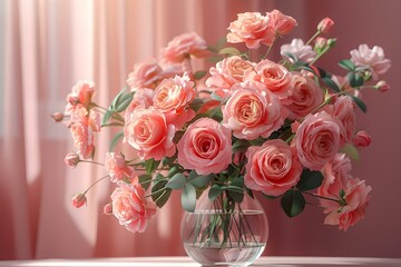 Obraz premium Blush Symphony: Serene Roses in Sunlit Harmony. Concept Romantic Florals, Sun-Kissed Blooms, Soft Pastels, Garden Elegance