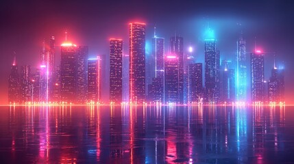 Metaverse city and cyberpunk concept. Created with generative AI.