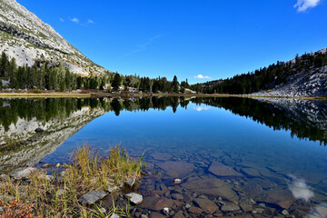 Reflections in Heart Lake, John Muir Wilderness, California.
