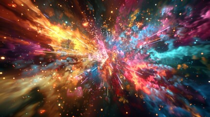 A technicolor burst of digital effects creating a mesmerizing explosion