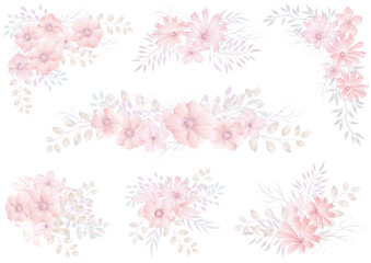 Vector Watercolor Floral Element Set Isolated On A White Background. 
