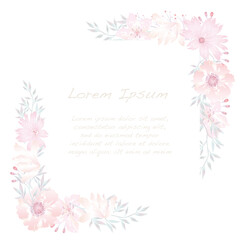 Vector Watercolor Floral Square Frame Isolated On A White Background. 