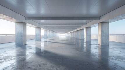 Large empty building with concrete roof for parking area.