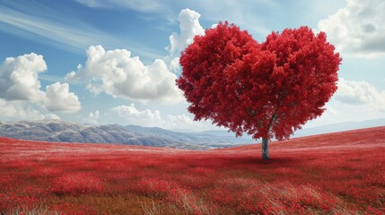 Tree in the shape of heart, valentines day background. Created with Generative AI.