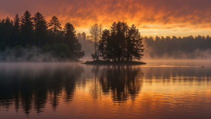 Obraz premium sunrise on the lake,sunrise over the lake,sunrise over the river