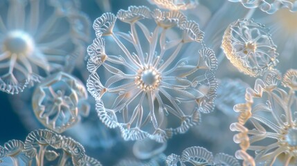 A closer look reveals the intricate patterns and textures of ciliate surfaces resembling intricate works of art in a tiny world.