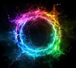 A colorful rainbow gradient in the center of an electric field surrounded by a black background