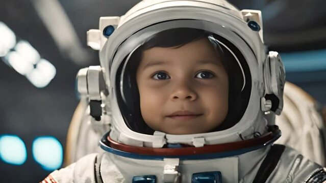 A young boy wearing astronaut 