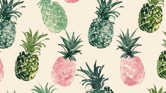 Chic pineapple motif in shades of green and pink   AI generated illustration