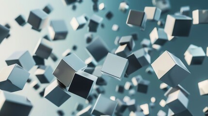 Cluster of floating cubes of varying sizes   AI generated illustration - obrazy, fototapety, plakaty