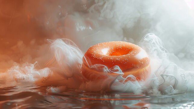 Create a surreal image of a levitating donut bathed in ethereal light   AI generated illustration