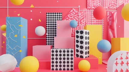 Fototapeta premium D render of a sale flyer with geometric patterns 3D style isolated flying objects memphis style 3D render AI generated illustration