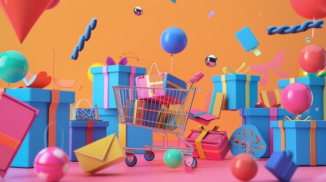 D render of a sale promotion 3D style isolated flying objects memphis style 3D render  AI generated illustration