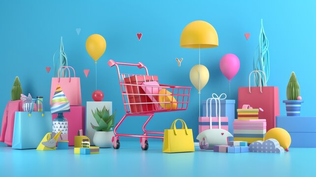 D render of a sale promotion 3D style isolated flying objects memphis style 3D render   AI generated illustration