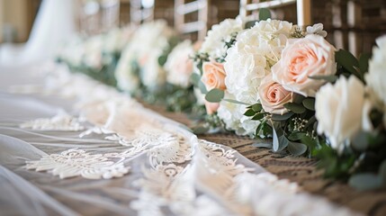 Delicate lace overlays the edge of the podium creating an elegant contrast against the rich decadent fabric d the entire structure. . . - obrazy, fototapety, plakaty