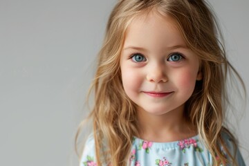 Portrait of a cute little girl with blond hair and blue eyes