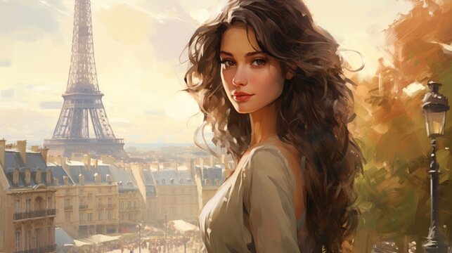 beautiful woman in paris illustration