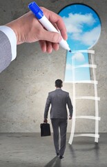 Businessman climbing career ladder in business concept - 782624905