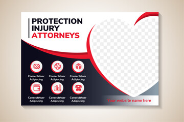 protection injury attorneys horizontal banners vector illustration with space for photo collage. horizontal layout with combination black and red gradient colors for background and element.