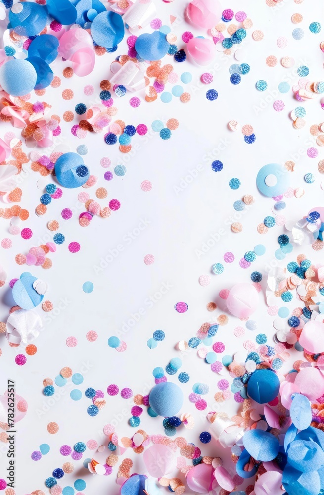 Poster confetti frame border, pastel colors on white background