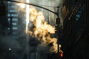 Sweltering record heat in the city. Urban environment under the scorching sun. Backdrop with...