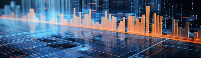 data reporting solution futuristic blue and orange technical