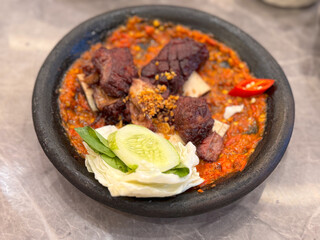 iga penyet,  beef ribs in chili paste