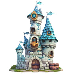 Detailed close-up shot showcasing a castle's clock tower with intricate design and structure Isolated on transparent
