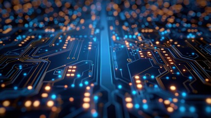 Fototapeta premium Abstract digital blue circuit backdrop. Technology and chips are synonymous with innovation. 3D Rendering