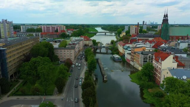 Panorama Mlynowka Canal Odra River Bridges Opole Aerial View Poland