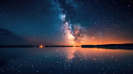 Fototapeta na wymiar Captivating night landscape featuring the Milky Way stretching over the sea, Ai Generated