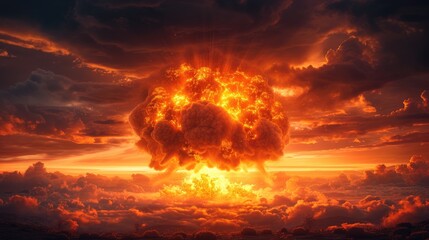 Devastating nuclear explosion forms a mushroom cloud, depicting a catastrophic event. Ai Generated