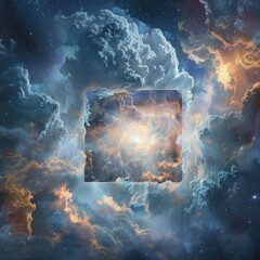 Picture a cloud cube with ethereal wisps, creating a dreamy visual. Ai Generated.
