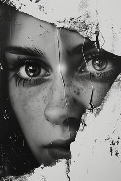 Grunge Torn Paper Posters of woman face and eyes.