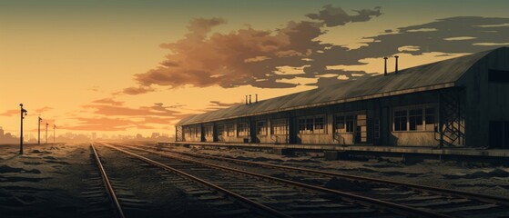 minimalist post apocalyptic train station background - obrazy, fototapety, plakaty