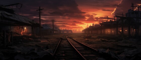 Fototapeta premium post apocalyptic train station background