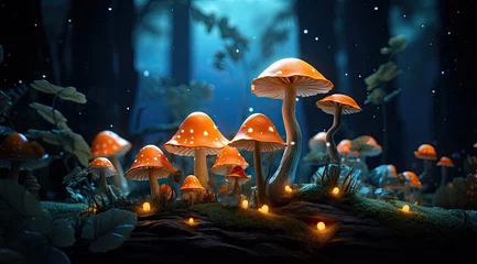 Deurstickers a group of mushrooms with lights on them © Xanthius