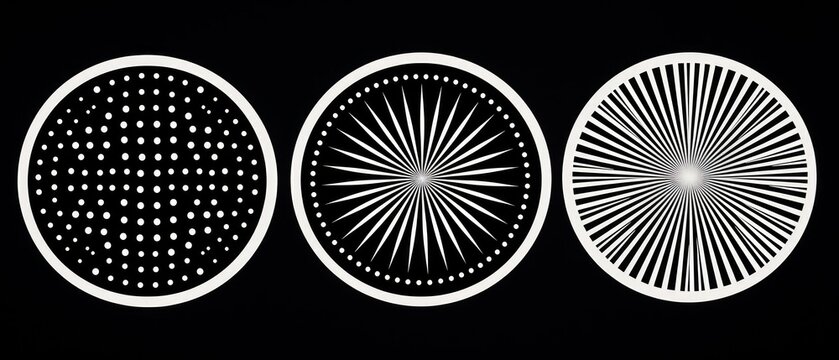 silk screen print white circles with different patterns on a black background