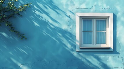 A solitary closed window against a freshly painted house wall. Perfect for cover art, cards, interior design, banners, posters, brochures, or presentations.