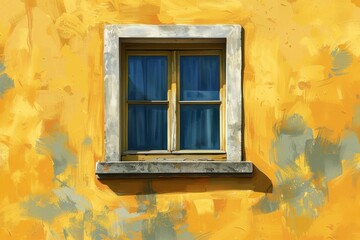 A solitary closed window against a freshly painted house wall. Perfect for cover art, cards, interior design, banners, posters, brochures, or presentations.